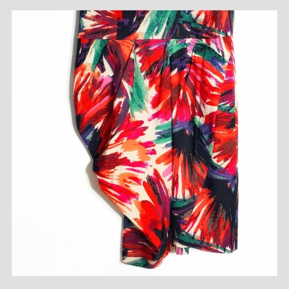 Ann Taylor Sheath Peplum Dress Abstract Vibrant Print Sleeveless Pin Tuck Detail - Picture 8 of 16